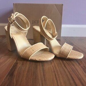J Crew Women's Raffia Open-Toe Block Heels Size 6.5 New in Box